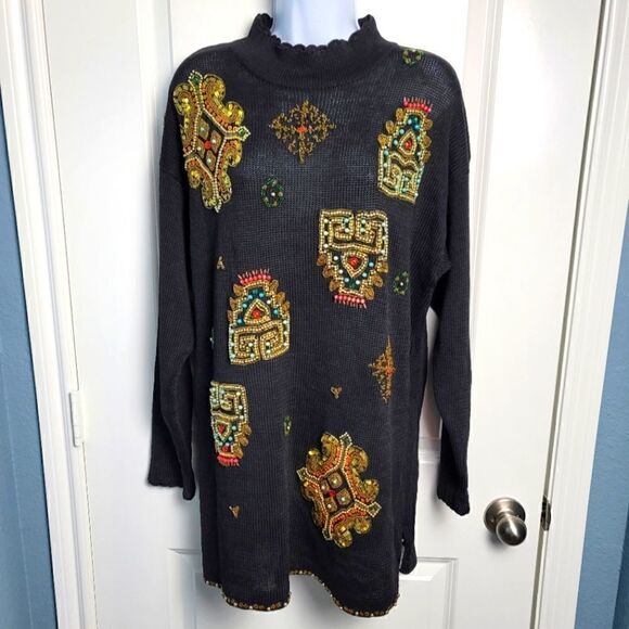 VINTAGE ARRIVISTE Beaded Sweater Dress - Picture 1 of 10